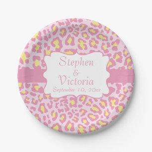 Custom Leopard Print Roze en geel papier Borden Papieren Bordje