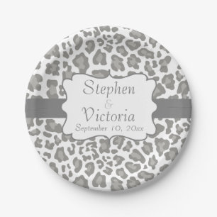 Custom Leopard Print Wit en Grijs Papier Borden Papieren Bordje