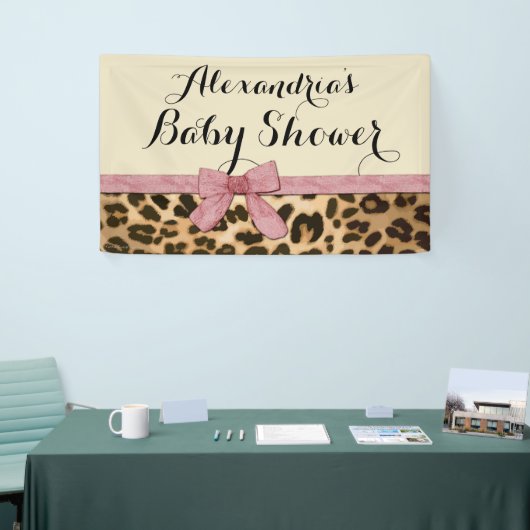 Custom Leopard Roze Bow Meisje Baby shower Spandoek (Beurs)