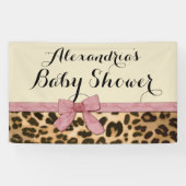 Custom Leopard Roze Bow Meisje Baby shower Spandoek (Horizontaal)