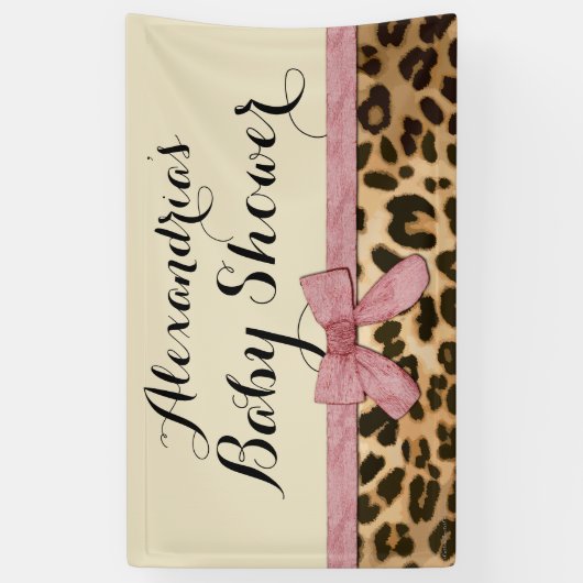 Custom Leopard Roze Bow Meisje Baby shower Spandoek (Verticaal)