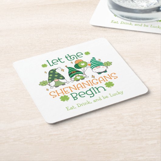 Custom Let the Shenanigans Begin Gnome Party Kartonnen Onderzetters (Schuin)