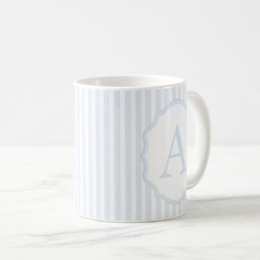 Custom Letter A Mug – Blue Stripes Gift Idea Koffiemok (Voorkant rechts)