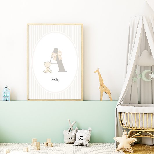 Custom Letter A Nursery Wall Art – Baby Name Print