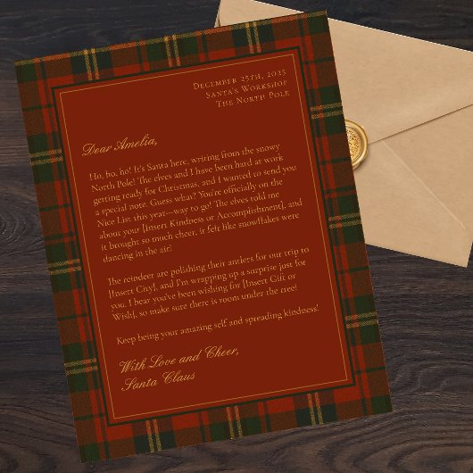 Custom Letter from Santa for Kids Christmas Plaid