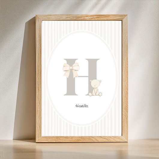 Custom Letter H Nursery Wall Art - Baby Name. Prin Poster