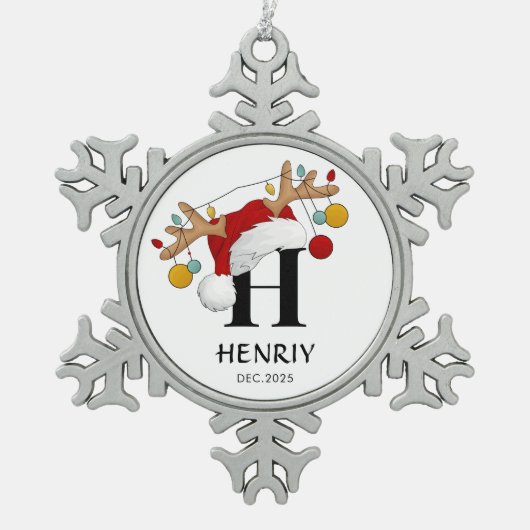 Custom Letter Name Christmas gift Tin Sneeuwvlok Ornament (Voorkant)