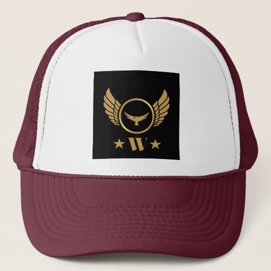 Custom Letter W Logo Monogram Gold Eagle Wings-Pet Trucker Pet (Voorkant)