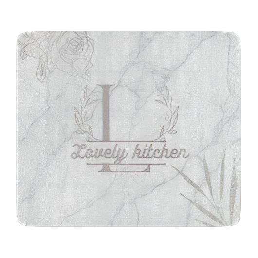 Custom Letter White and Gray Marble Cutting Board Snijplank (Voorkant)