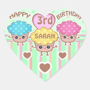 Custom Leuk Verjaardags Meisje Kawaii Cupcakes Sti Hart Sticker