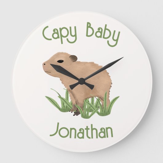 Custom Leuke Capybara Pun Baby Jongen Kinderkamer  Grote Klok (Voorkant)