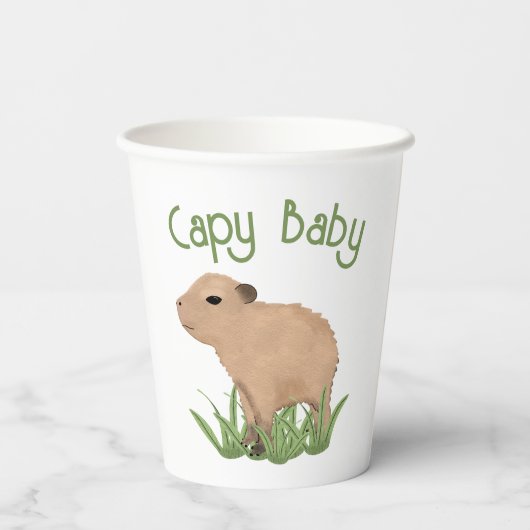 Custom Leuke Capybara Pun Capy Baby Illustratie Papieren Bekers (Achterkant)