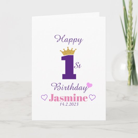 Custom Leuke Elegante Witte Baby Gelukkige 1e Verj Kaart (Voorkant)