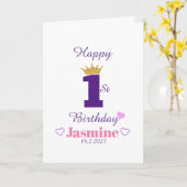 Custom Leuke Elegante Witte Baby Gelukkige 1e Verj Kaart (Gele Bloem)