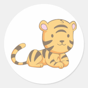 Custom Leuke lachende Cartoon Baby Tijger Cub Ronde Sticker