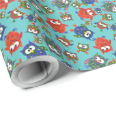 Custom Leuke Uilen Verpakkingspapier, Rood, Blauw, Cadeaupapier (Rol Hoek)