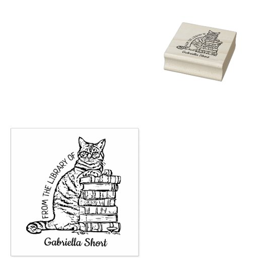 Custom Library Cat Bookplate Rubberstempel (Gestempeld)