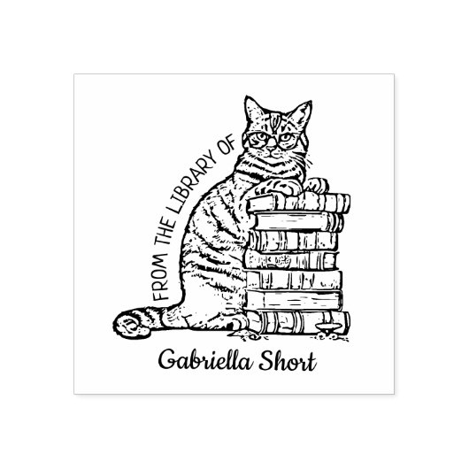 Custom Library Cat Bookplate Rubberstempel (Afrduk)