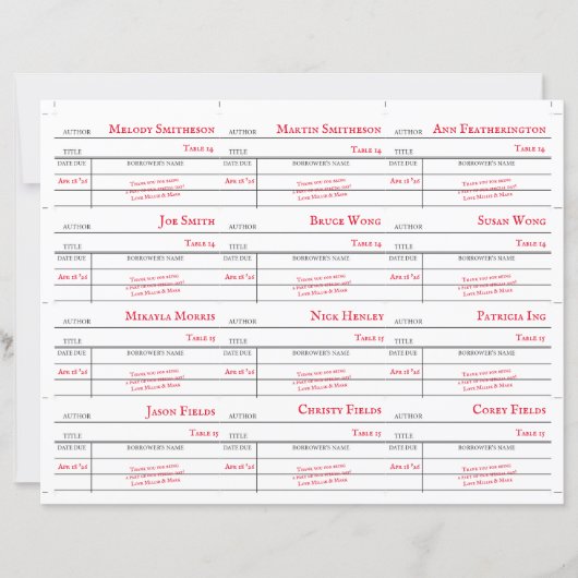 Custom Library Checkout Card Table Number Cards (Voorkant)