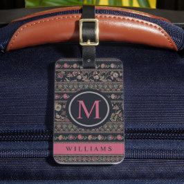 Custom Licht Donker Grijs Roze Zwart Aztec Patroon Bagagelabel