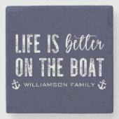 Custom Life is beter op de boot | Bootleven Stenen Onderzetter (Voorkant)