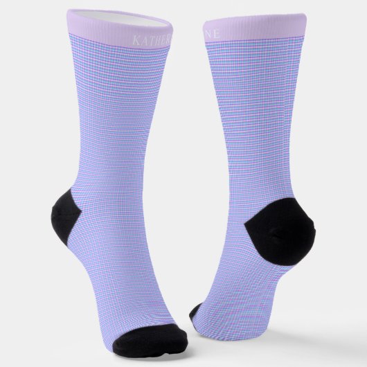 Custom Light Blue Pink Purple Checkered Pattern Sokken (Gebogen)