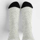 Custom Light Pastel Sage Green White Paisley Sokken (Top)
