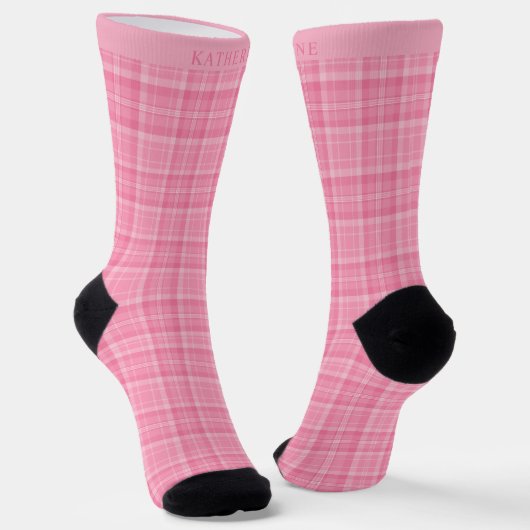 Custom Light Pink Dark Rose Checkered Pattern Sokken (Gebogen)