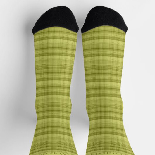 Custom Light Sage Olive Green Checkered Pattern Sokken (Top)