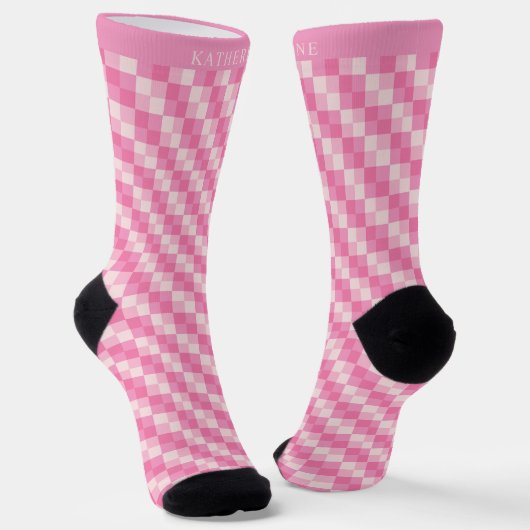 Custom Light Soft Pastel Pink White Checkered Sokken (Gebogen)