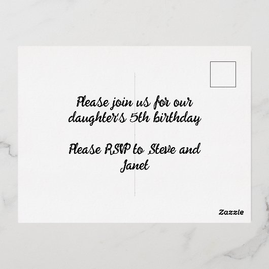 Custom Lila Folie Invitation Kaart (Achterkant)