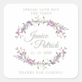 Custom Lilac Floral Wreath Wedding Sanitizer Gel Vierkante Sticker (Voorkant)
