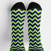 Custom Lime Green Navy Blue Chevron Patroon Sokken (Top)