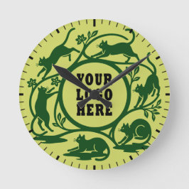 Custom Lime Green Playful Cat Clock Ronde Klok
