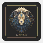 Custom Lion Zodiac Symbool Kosmisch Zwart Goud Leo Vierkante Sticker (Voorkant)