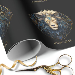 Custom Lion Zodiac Symbool Zwart Goud Kosmische Le Cadeaupapier