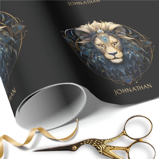 Custom Lion Zodiac Symbool Zwart Goud Kosmische Le Cadeaupapier