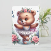 Custom Little Ballerina Bear Birthday Invitation Kaart (Staand voorkant)