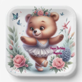Custom Little Ballerina Bear Birthday Paper Plates Papieren Bordje