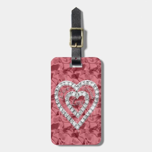Custom Live Laugh Love Diamond Heart Bagagelabel (Voorkant verticaal)