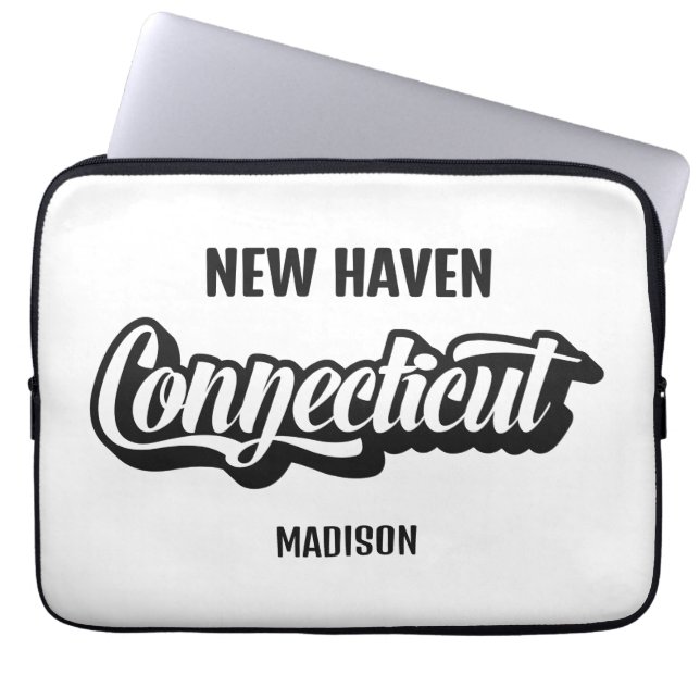 Custom Location & Name Connecticut Laptop Sleeve (Voorkant)