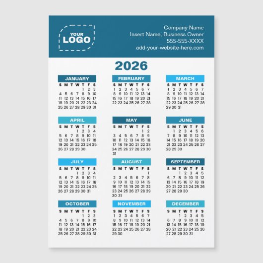 Custom Logo 2026 Calendar Business Magnet (Voorkant)
