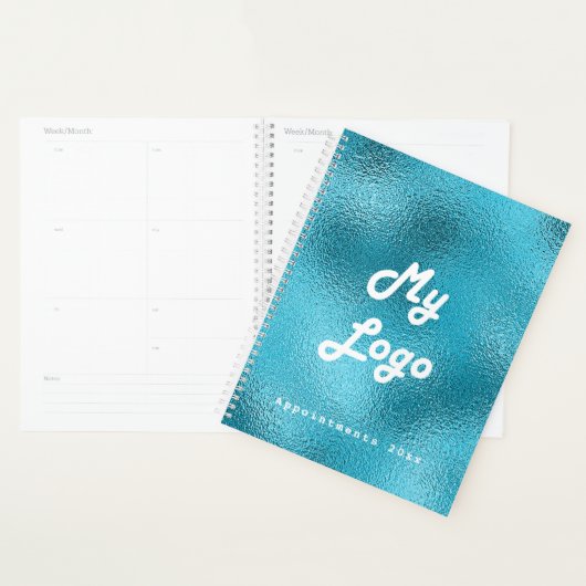 Custom logo afbeelding business blue 2025 planner (Display)