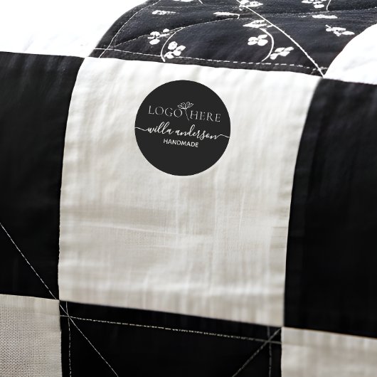 Custom logo and text round black fabric clothing labels