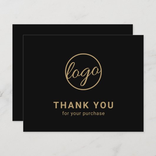 Custom Logo Black and Gold Budget Thank You Card (Voorkant / Achterkant)