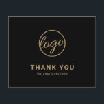 Custom Logo Black and Gold Budget Thank You Card<br><div class="desc">Custom budget business thank you card featuring a minimalist design with your logo on the front along with "Thank you for your purchase". The backside has your personal message. A basic and plain design that still comes across as professional. This simple thank you card is great for any type of...</div>