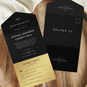 Custom Logo Black Gold Business Event Party RSVP All In One Uitnodiging
