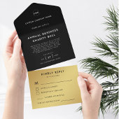 Custom Logo Black Gold Business Event Party RSVP All In One Uitnodiging