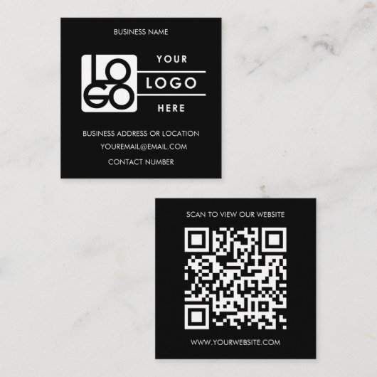 Custom Logo Black White QR Code Website  Vierkante Visitekaartje (Voorkant / Achterkant)