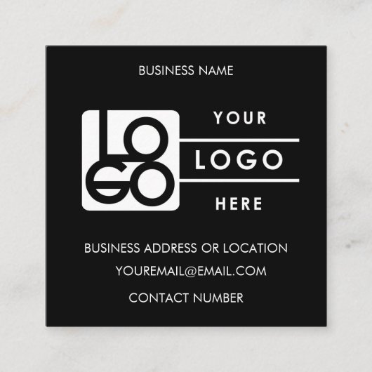 Custom Logo Black White QR Code Website  Vierkante Visitekaartje (Voorkant)
